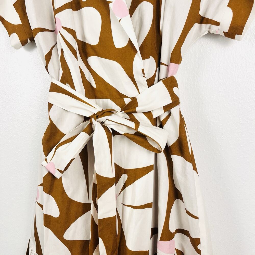 Anthropologie Hutch Brown Floral Wrap Mini Dress with Cream & Pink Accents - Picture 4 of 7